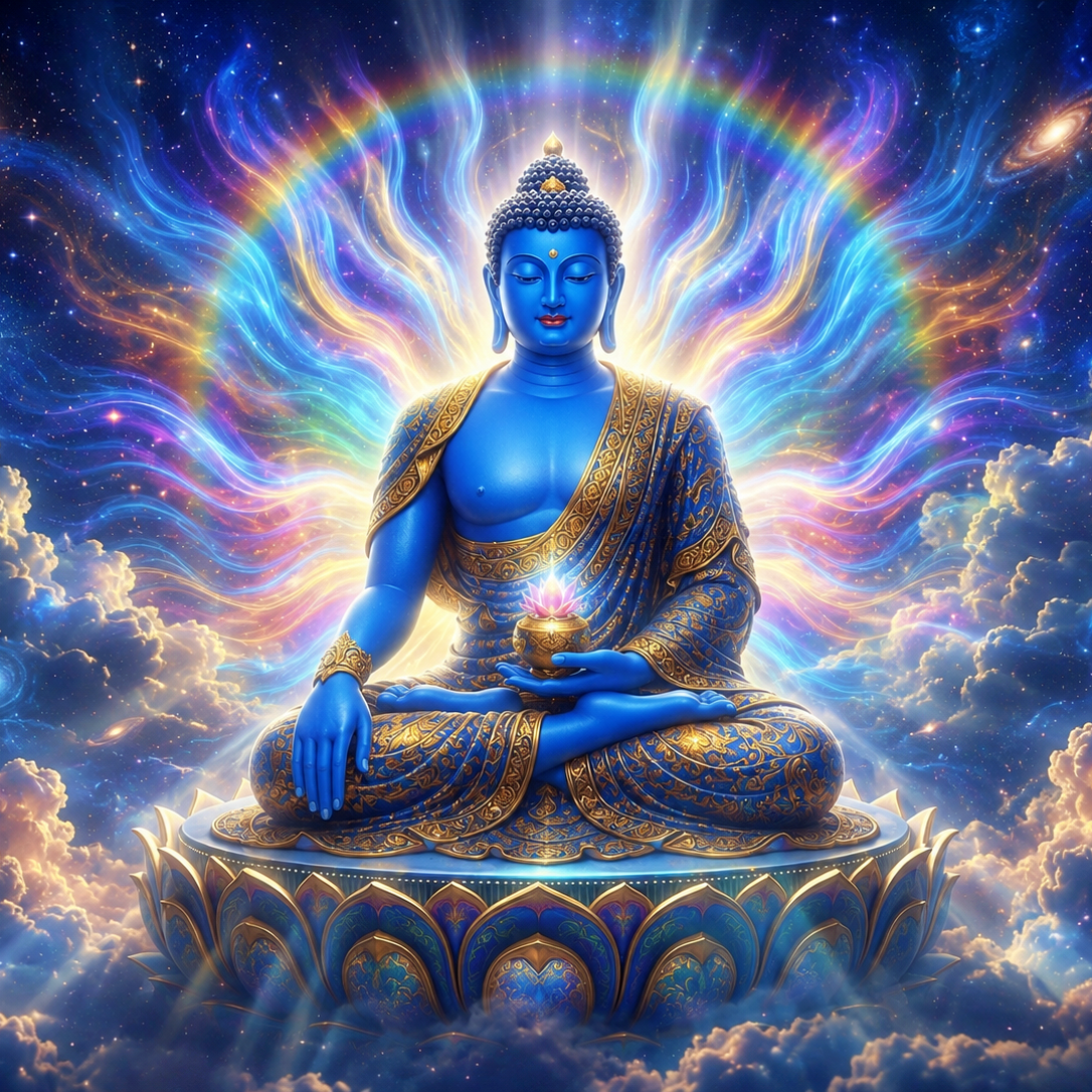 Medicine Buddha in a serene meditation setting