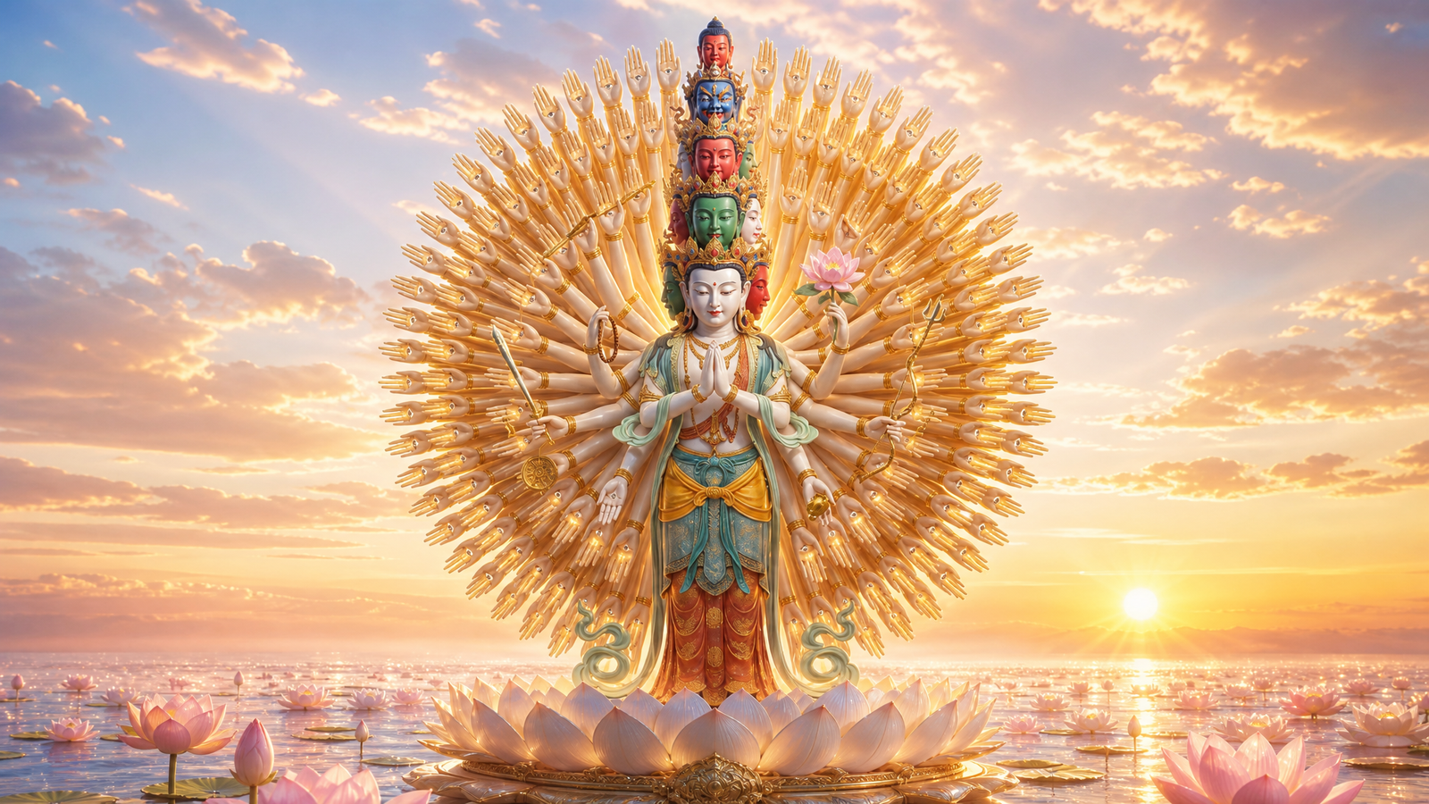 Avalokiteshvara Bodhisattva, embodiment of compassion with a thousand arms and thousand eyes
